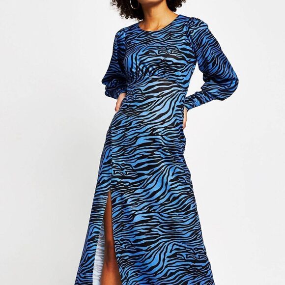 NWOT River Island Zebra Print Mini Dress in Blue - Picture 3 of 4
